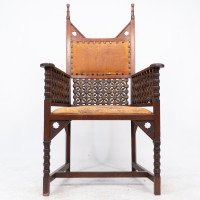 Liberty & Co. – Arts and Crafts Moorish Armchair with Original Leather Seat - Thumbnail 14