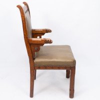John Pollard Seddon a Rare Gothic Oak Armchair with Carved Dog Heads to the Arms - Thumbnail 5
