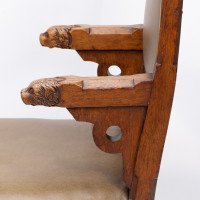 John Pollard Seddon a Rare Gothic Oak Armchair with Carved Dog Heads to the Arms - Thumbnail 8