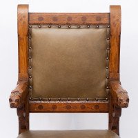 John Pollard Seddon a Rare Gothic Oak Armchair with Carved Dog Heads to the Arms - Thumbnail 6