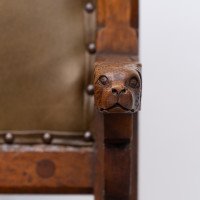 John Pollard Seddon a Rare Gothic Oak Armchair with Carved Dog Heads to the Arms - Thumbnail 11