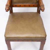 John Pollard Seddon a Rare Gothic Oak Armchair with Carved Dog Heads to the Arms - Thumbnail 7