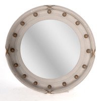 A Regency Style Circular Convex Mirror with Ball & Ribbon Decoration