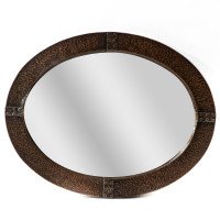 Arts and Crafts Hand-Hammered Copper Oval Mirror with Riveted Straps c.1910