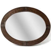 Arts and Crafts Hand-Hammered Copper Oval Mirror with Riveted Straps c.1910 - Thumbnail 2