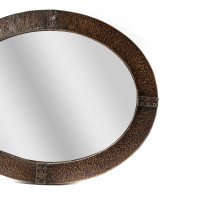 Arts and Crafts Hand-Hammered Copper Oval Mirror with Riveted Straps c.1910 - Thumbnail 5