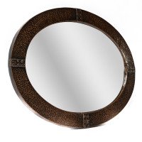Arts and Crafts Hand-Hammered Copper Oval Mirror with Riveted Straps c.1910 - Thumbnail 4