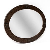 Arts and Crafts Hand-Hammered Copper Oval Mirror with Riveted Straps c.1910 - Thumbnail 3