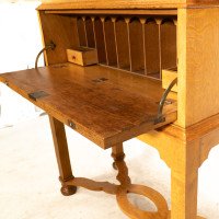 Charles Spooner Arts & Crafts Oak Secretaire Cabinet with Serpentine Stretchers - Thumbnail 17