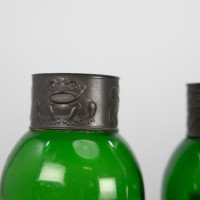Osiris Pewter Pair of Art Nouveau Green Glass Vases with Frog Decor - Thumbnail 7