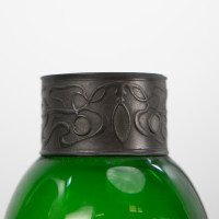 Osiris Pewter Pair of Art Nouveau Green Glass Vases with Frog Decor - Thumbnail 8