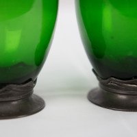 Osiris Pewter Pair of Art Nouveau Green Glass Vases with Frog Decor - Thumbnail 13