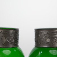Osiris Pewter Pair of Art Nouveau Green Glass Vases with Frog Decor - Thumbnail 12