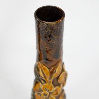Longpark Pottery Torquay. A Pair of Rustic Ceramic Vases with Applied Floral Decoration - Thumbnail 8