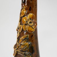 Longpark Pottery Torquay. A Pair of Rustic Ceramic Vases with Applied Floral Decoration - Thumbnail 10