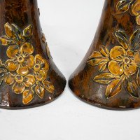 Longpark Pottery Torquay. A Pair of Rustic Ceramic Vases with Applied Floral Decoration - Thumbnail 16