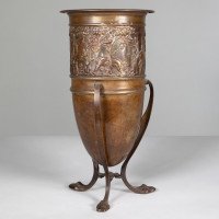 An unusual Arts and Crafts style copper vase decorated with woodland scene - Thumbnail 2