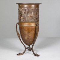 An unusual Arts and Crafts style copper vase decorated with woodland scene - Thumbnail 3