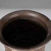 An unusual Arts and Crafts style copper vase decorated with woodland scene - Thumbnail 6