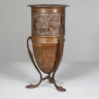 An unusual Arts and Crafts style copper vase decorated with woodland scene - Thumbnail 5