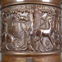 An unusual Arts and Crafts style copper vase decorated with woodland scene - Thumbnail 7