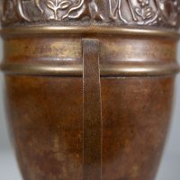 An unusual Arts and Crafts style copper vase decorated with woodland scene - Thumbnail 12