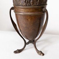 An unusual Arts and Crafts style copper vase decorated with woodland scene - Thumbnail 14