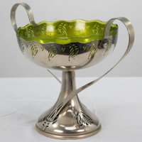 WMF. Art Nouveau Silver-plated Centerpiece with Whiplash Handles & Glass Liner - Thumbnail 2