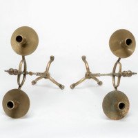 A Pair of Arts & Crafts Brass Twin Branch Candelabras with Adjustable Height - Thumbnail 7