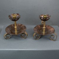 Benham & Froud. A Pair of Arts & Crafts Copper Night Candle Holder W. Flower Head - Thumbnail 2