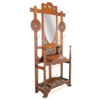 Shapland & Petter. An Arts & Crafts Oak Hallstand with Mirror & Copper Panel - Thumbnail 1