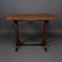 A Cotswold-style Oak Refectory Dining or Library Table with Carved Chevron Detailing - Thumbnail 2