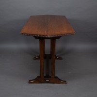 A Cotswold-style Oak Refectory Dining or Library Table with Carved Chevron Detailing - Thumbnail 4