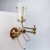 W. A. S. Benson. A Pair of Copper & Brass Wall Lights with Lily Pad Wall Back Plates - Thumbnail 3