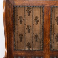 Baillie Scott Style Of. Arts & Crafts Glasgow School Oak Settle with Original Fabric - Thumbnail 5
