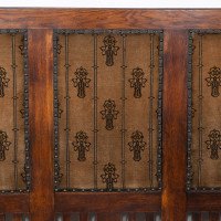 Baillie Scott Style Of. Arts & Crafts Glasgow School Oak Settle with Original Fabric - Thumbnail 6