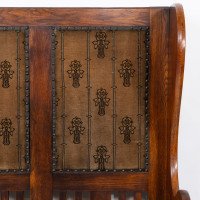 Baillie Scott Style Of. Arts & Crafts Glasgow School Oak Settle with Original Fabric - Thumbnail 8