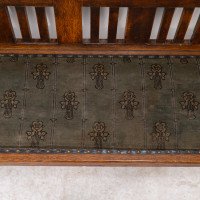Baillie Scott Style Of. Arts & Crafts Glasgow School Oak Settle with Original Fabric - Thumbnail 11