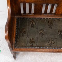 Baillie Scott Style Of. Arts & Crafts Glasgow School Oak Settle with Original Fabric - Thumbnail 10