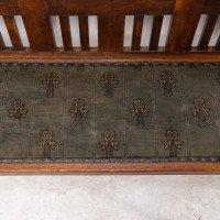 Baillie Scott Style Of. Arts & Crafts Glasgow School Oak Settle with Original Fabric - Thumbnail 12