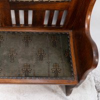 Baillie Scott Style Of. Arts & Crafts Glasgow School Oak Settle with Original Fabric - Thumbnail 13