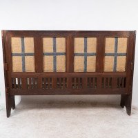 Baillie Scott Style Of. Arts & Crafts Glasgow School Oak Settle with Original Fabric - Thumbnail 14