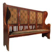 Baillie Scott Style Of. Arts & Crafts Glasgow School Oak Settle with Original Fabric - Thumbnail 1