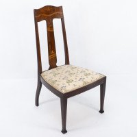 Jas Shoolbred. Arts & Crafts Mahogany Rosewood Chair with Stylised Floral Inlay - Thumbnail 1