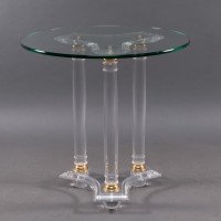 A French Mid-Century Modern Circular Lucite & Brass Side Table - Thumbnail 2