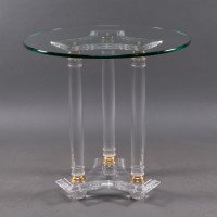 A French Mid-Century Modern Circular Lucite & Brass Side Table - Thumbnail 3