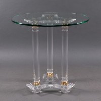 A French Mid-Century Modern Circular Lucite & Brass Side Table - Thumbnail 5