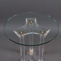 A French Mid-Century Modern Circular Lucite & Brass Side Table - Thumbnail 6