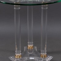 A French Mid-Century Modern Circular Lucite & Brass Side Table - Thumbnail 11