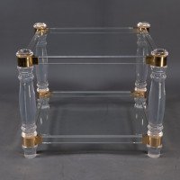 A French Modernist Square Lucite & Brass Two-Tier Side Table on Curvaceous Legs